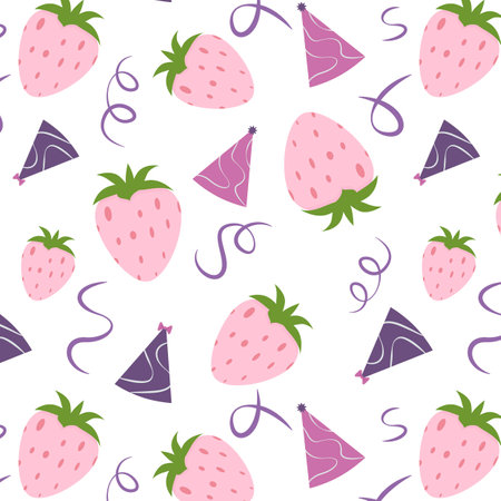 Strawberry pattern. Red strawberries. Strawberry background, Vector illustrationのイラスト素材