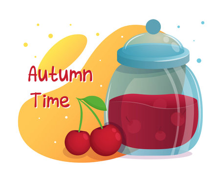 A glass jar with jam. Vector illustration. Collecting packaging. Label for jam. Style realismのイラスト素材