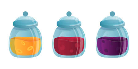 A glass jar with jam. Vector illustration. Collecting packaging. Label for jam. Style realismのイラスト素材