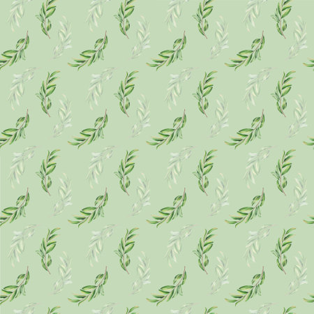 Watercolor seamless pattern with pomegranate leafs. Hand drawn realistic tasty garnet isolated on green backgroundの写真素材