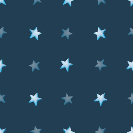 Watercolor seamless pattern with blue stars. Hand painting on an isolated background. For designers, decoration, postcards, wrapping paper, scrapbooking, covers, invitations, posters and textileの写真素材
