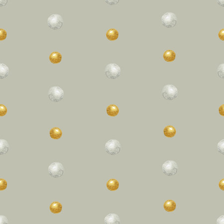 Watercolor seamless pattern with silver and gold balls. Hand painting on an isolated background. For designers, decoration, postcards, wrapping paper, scrapbooking, covers, invitations, posters and textileの写真素材
