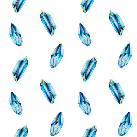 Watercolor seamless pattern with ice crystals. Hand painting winter clipart on an isolated background. For designers, decoration, postcards, wrapping paper, scrapbooking, covers, invitations, posters and textileの写真素材