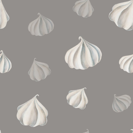 Watercolor seamless pattern with meringues. Hand painting sweet on a white isolated background. For designers, menu, shop, polygraphy,bar, bistro, restaurant, for postcards, wrapping paper, covers. For posters and textileの写真素材