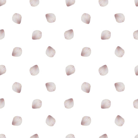 Watercolor seamless pattern with shells. Hand painting clipart underwater life objects on a white isolated background. For designers, decoration, postcards, wrapping paper, scrapbooking, covers, invitations, wedding design, posters and textile.の写真素材