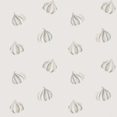 Watercolor seamless pattern with meringues. Hand painting sweet on a white isolated background. For designers, menu, shop, bar, bistro, restaurant, for postcards, wrapping paper, polygraphy, covers. For posters and textiles.の写真素材