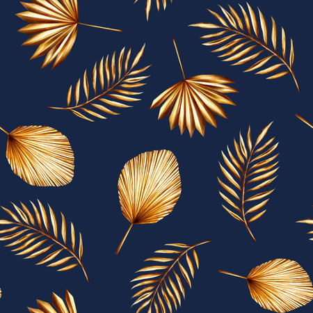 Watercolor seamless pattern with golden pampas grass, date palm branch illustration isolated on background. Botanical and wedding and Ramadan Kareem or Eid Al Adha 2024 hand drawn decor. For designers, prints, postcards, wrapping paper, holidayの写真素材