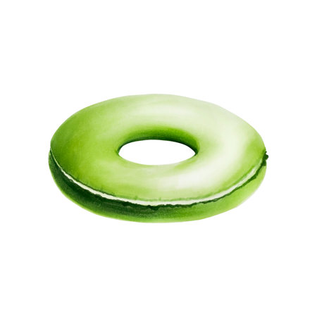Green pool float. Watercolor hand drawn swimming circle illustration isolated on background. For designers, postcards, greetings, birthday, calendar, wallpapers, wrapping paper, scrapbooking, covers, invitations, posters and textileの写真素材