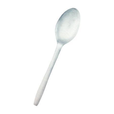Plastic spoon. Watercolor hand drawn illustration isolated on background. For kitchen restaurant and table set up. concern to plastic conservative recycle items and one time use utensilsy. Environmental, earth day. For designersの写真素材