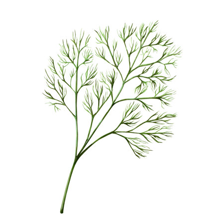 Fresh green dill herb. Watercolor hand drawn spice branch isolated on transparent background. Fennel illustration. For designers, menu, decoration, food blog, ecofriendly branding. Healthy Vegetarian Diet.の写真素材