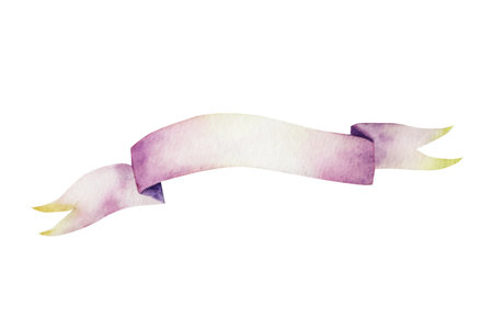 Decorative long ribbon. Watercolor hand drawn illustration isolated on background, transparent png. Botanical and wedding illustration. Baby shower design elements. Party invitation, birthday celebration. Spring, summer decorationの写真素材