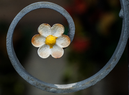 Railing with flowerの写真素材