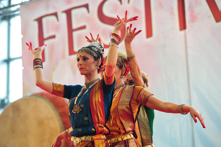 Turin, Italy - March 11, 2016: Indian dancer performing at the Orient Festivalのeditorial素材