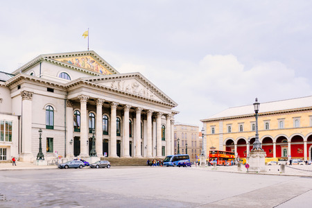 MUNICH, GERMANY - APRIL 6: Max Joseph Square and Bavarian State Theater on April 6, 2016 in Munich.のeditorial素材
