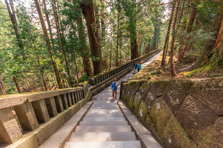 NIKKO, JAPAN - APRIL 16, 2014: Takinoo Shrine in Futarasan shrine. a famous historic site in Nikko, Tochigi, Japan.のeditorial素材