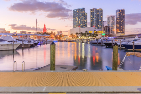 Bayside Marketplace at night in Miami, Florida. It is a festival marketplace and the top entertainment complex in Downtown Miamiの写真素材
