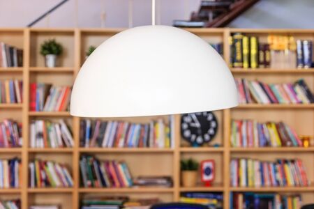 White lamp in modern library room, interior design