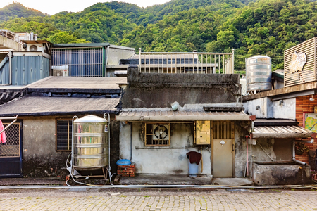HOUTONG, TAIWAN - APRIL 30, 2017: Old shopping street near Houtong station, Houtong, Taiwan on April 30, 2017. Houtong is famous cat village in Taiwan.のeditorial素材