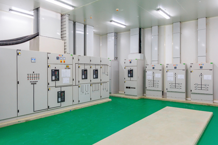 Electrical energy distribution substation in a new factory plant, Industrial electrical switch panelの写真素材