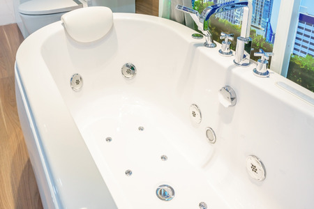 Bathroom interior in beautiful luxury white bathtub decoration