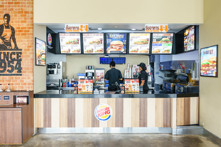 BANGKOK, THAILAND - SEPTEMBER 10, 2017: inside of Burger King restaurant. Burger King, often abbreviated as BK, is an American global chain of hamburger fast food restaurants.のeditorial素材