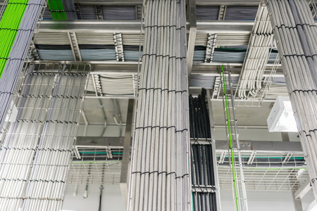 A Telecommunications cable tray in an industrial building