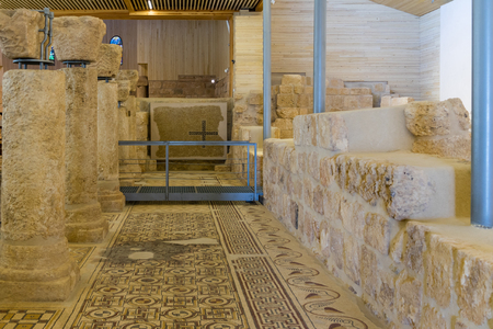 Ornate floor mosaics at the Basilica of Moses, Mount Nebo, Jordanのeditorial素材