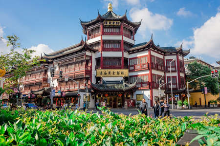 SHANGHAI, CHINA - OCTOBER 13, 2019: Chinese style historical buildings in the area of Yuyuan old...