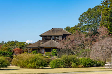 Kobuntei house with view of japan public park, is a traditional Japanese house located in Kairakuen and open to the public viewing, Ibaraki, Japanのeditorial素材