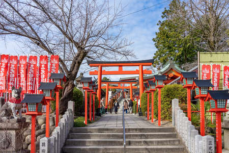 INUYAMA, JAPAN - JANUARY 18, 2020: Sanko Inari Shrine at Inuyama Castle in Aichi Prefecture, Japan on January 18, 2020. Aichi Prefecture is a prefecture of Japan located in the Chubu region.のeditorial素材