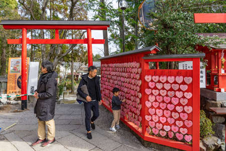 INUYAMA, JAPAN - JANUARY 18, 2020: Sanko Inari Shrine at Inuyama Castle in Aichi Prefecture, Japan on January 18, 2020. Aichi Prefecture is a prefecture of Japan located in the Chubu region.のeditorial素材