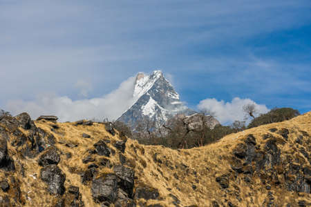 Machapuchare mountain ( Fishtail Mount) , Scenic viewpoint of Machapuchare mountain from upper viewpoint 4200 m. in Mardi Himal treking route in Annapurna Himalayas area near Pokhara ,Nepalの写真素材