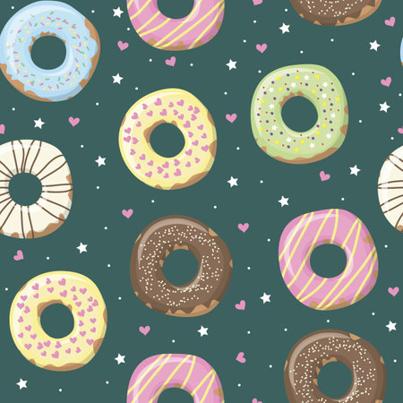 Pattern with donuts on greenのイラスト素材