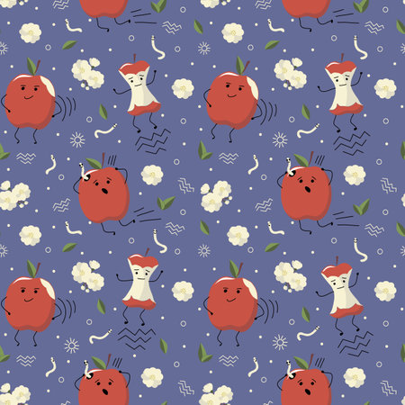 Apple seamless pattern on blueのイラスト素材