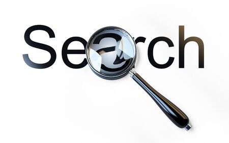 Magnifier and 'Search' word isolated on white backgroundの写真素材