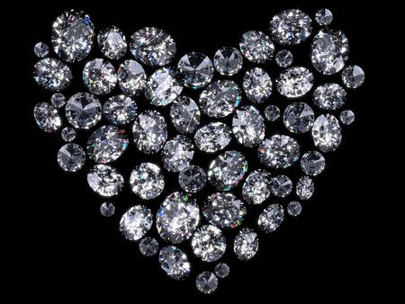 Heart of diamonds isolated on black backgroundの写真素材