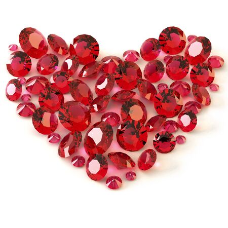 Heart of rubies on white backgroundの写真素材