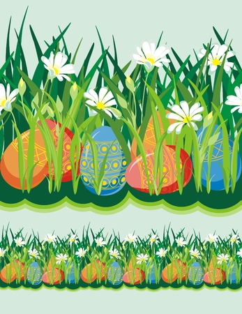 Easter eggs in the grass. Seamless. のイラスト素材