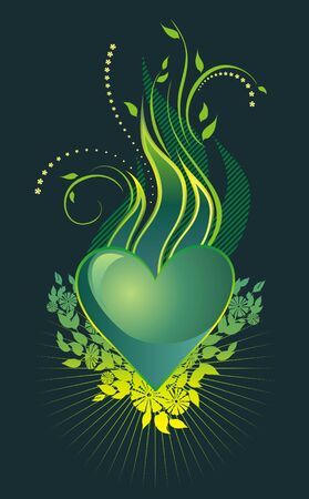 Spring heart with leafs and flowersのイラスト素材