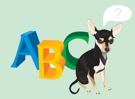 Vector illustration of the cute dog and capital lettersのイラスト素材