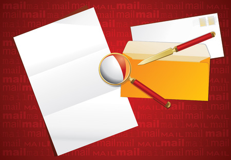 Vector illustration of magnifier, paper knife and layout letter.のイラスト素材