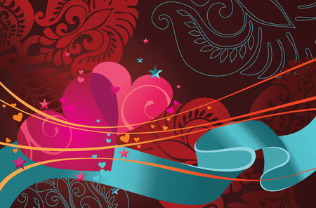 comosition contains hearts, ribbon and floral ornament.のイラスト素材