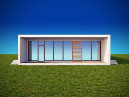 A 3D illustration of modern house in minimalist style.の写真素材