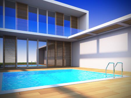 A 3D illustration of modern house in minimalist style.の写真素材