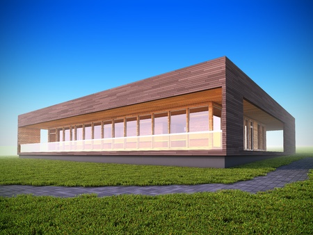 3D illustration of ecological modern wood house.の写真素材