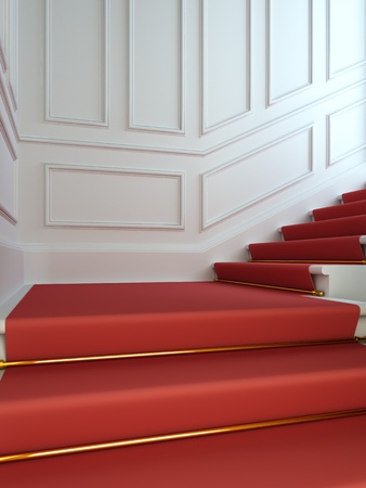A 3D illustration of a classical staircase with a red carpet.の写真素材