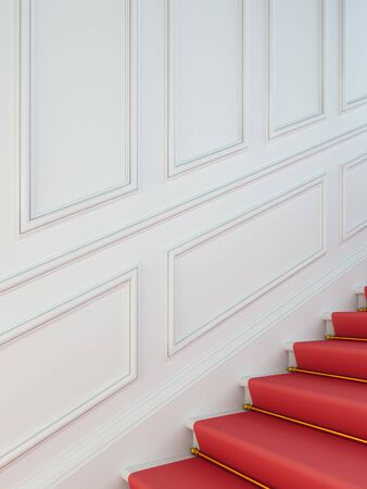 A 3D illustration of a classical staircase with a red carpet.の写真素材