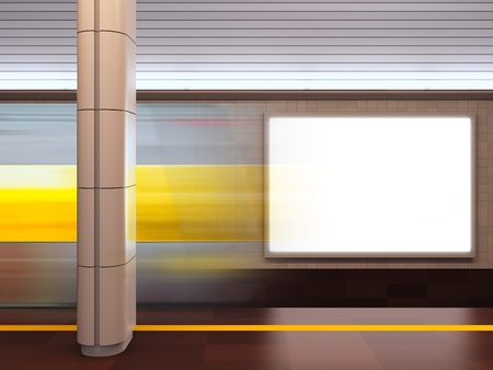 A 3d illustration of blank template billboard at subway station.の写真素材