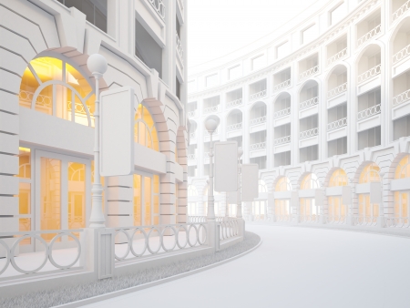 A 3d illustration of atmospheric empty street of retail stores.の写真素材