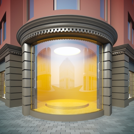 A 3D illustration of corner empty showcase in classical style.の写真素材